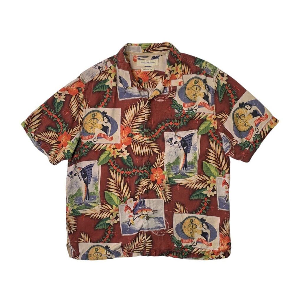 Tommy Bahama Shirt Mens M Medium Silk Original Fit Christmas Seasons Greetings
